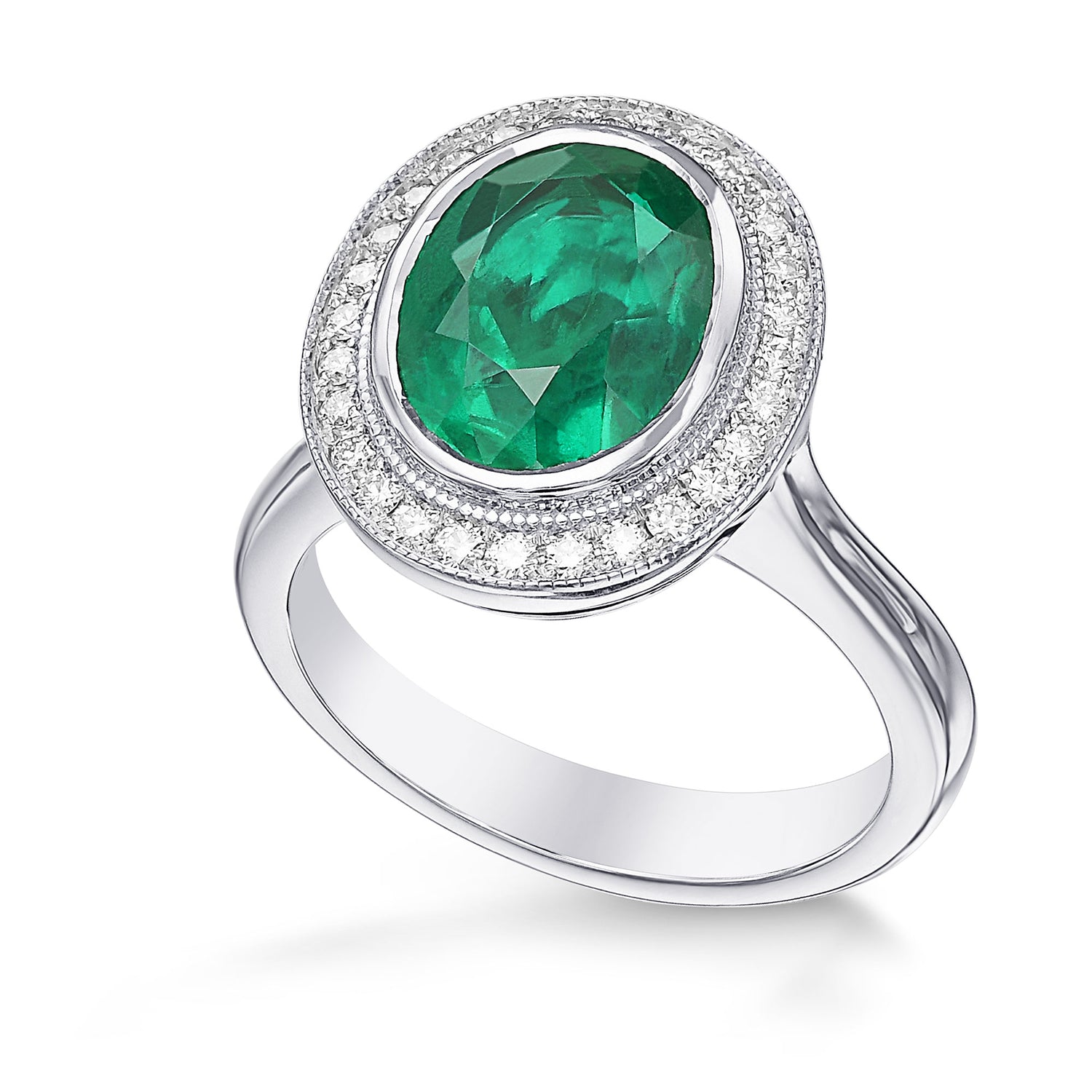 Colombian Green Oval Shape Emerald and Diamond Halo Ring