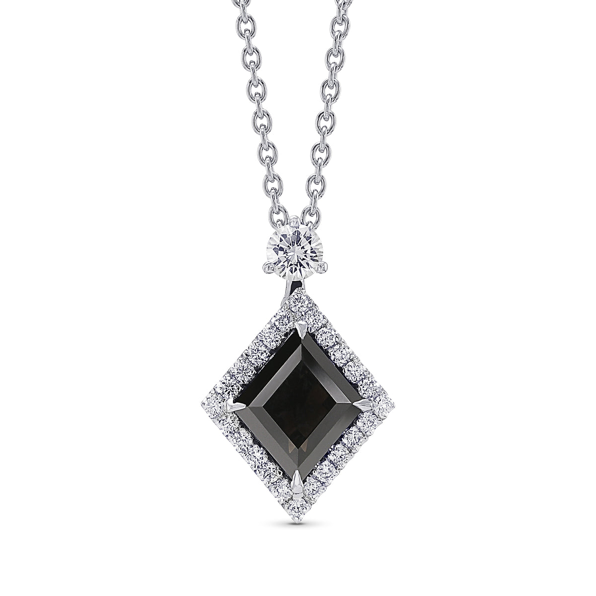Natural Fancy Black Kite Diamond Halo Pendant