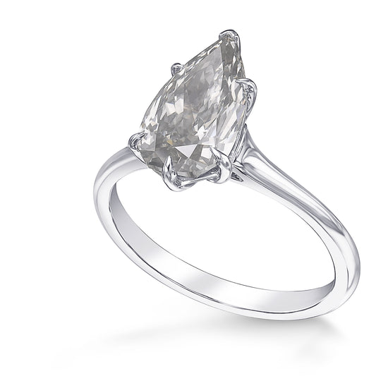 Fancy Gray Pear Diamond Solitaire Ring