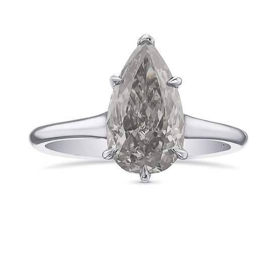 Fancy Gray Pear Diamond Solitaire Ring
