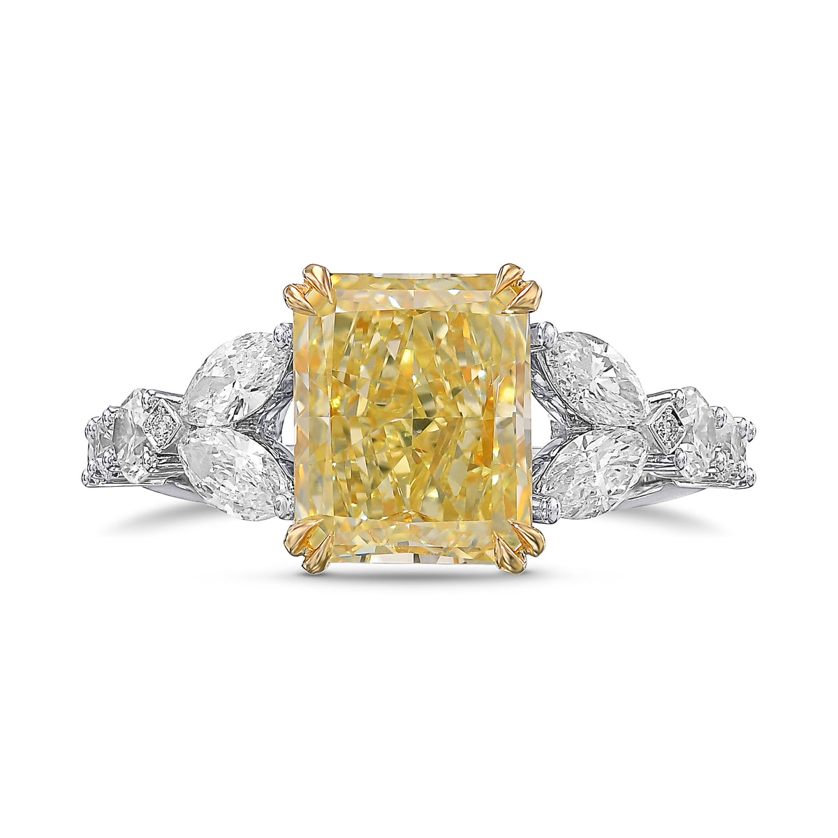  Light Yellow Y-Z Radiant Diamond Side Stone Ring