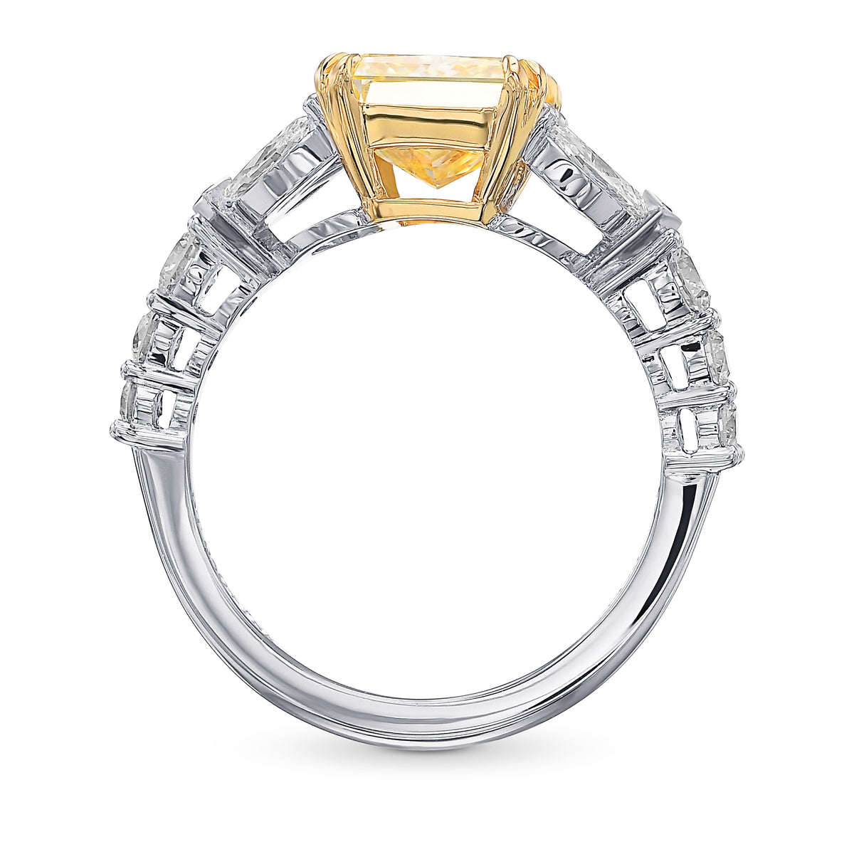 Light Yellow Y-Z Radiant Diamond Side Stone Ring