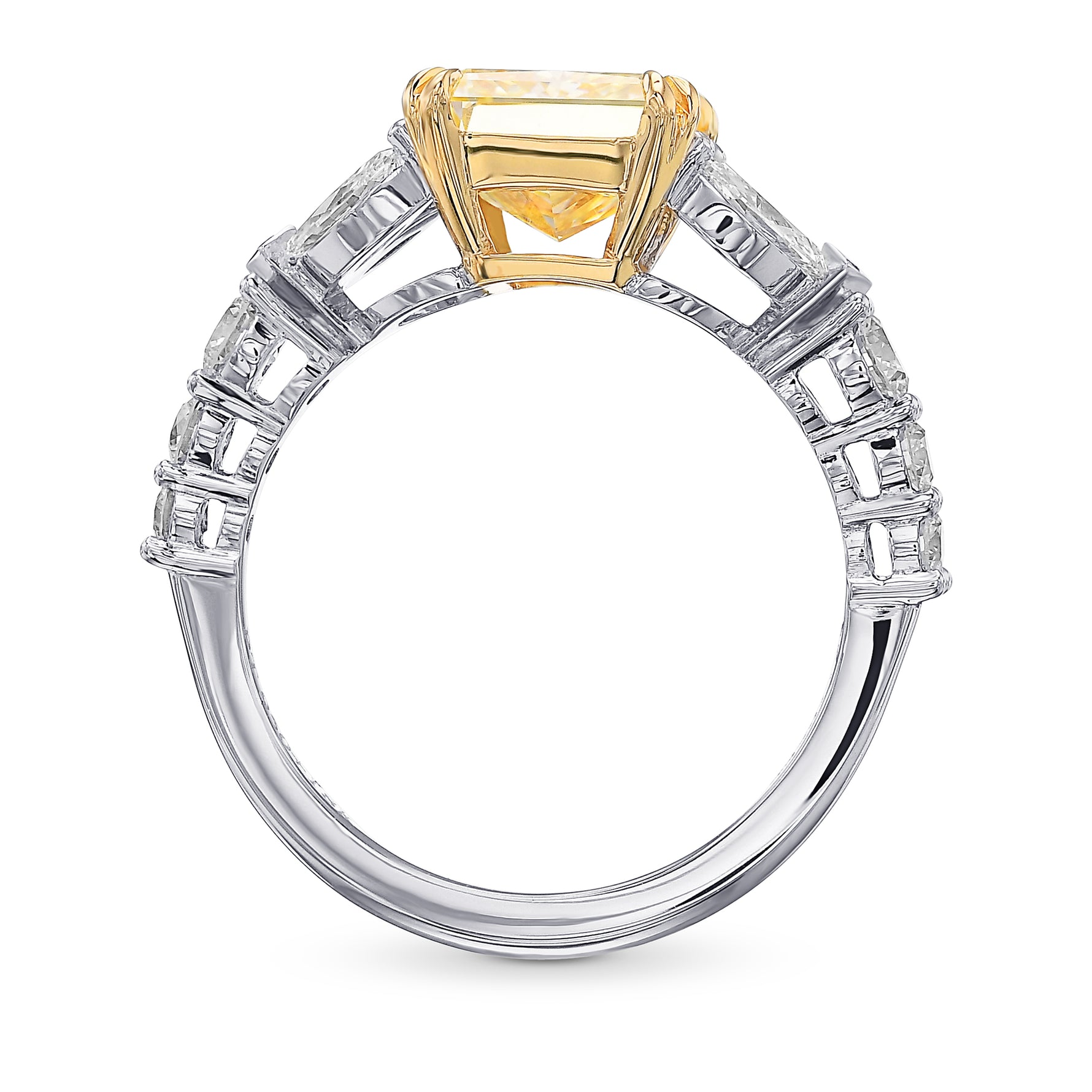  Light Yellow Y-Z Radiant Diamond Side Stone Ring