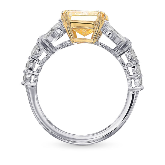  Light Yellow Y-Z Radiant Diamond Side Stone Ring