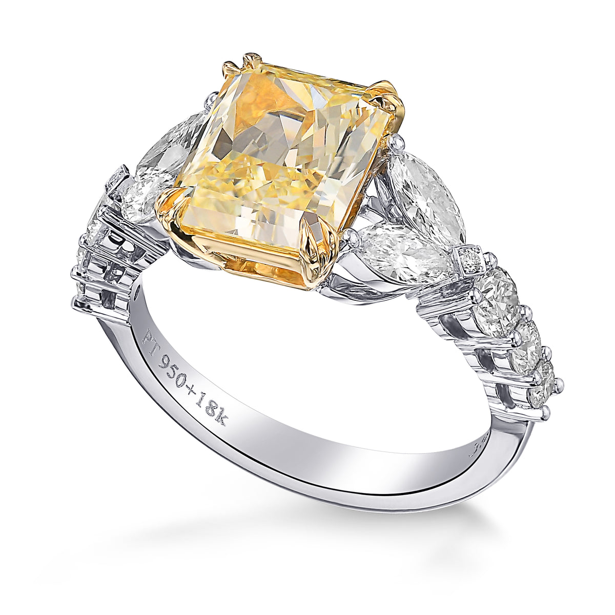  Light Yellow Y-Z Radiant Diamond Side Stone Ring