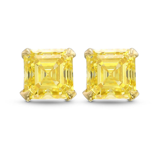  Fancy Intense Yellow Asscher shape Stud Earrings