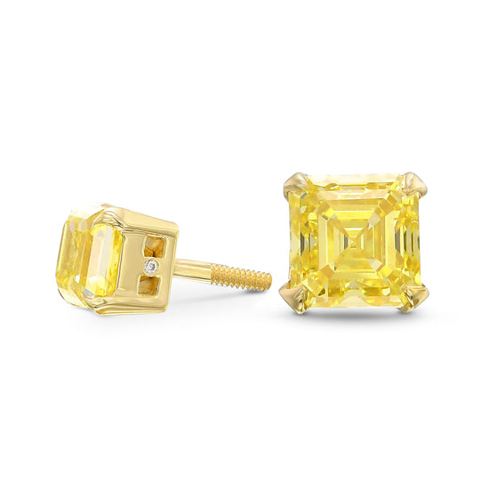  Fancy Intense Yellow Asscher shape Stud Earrings