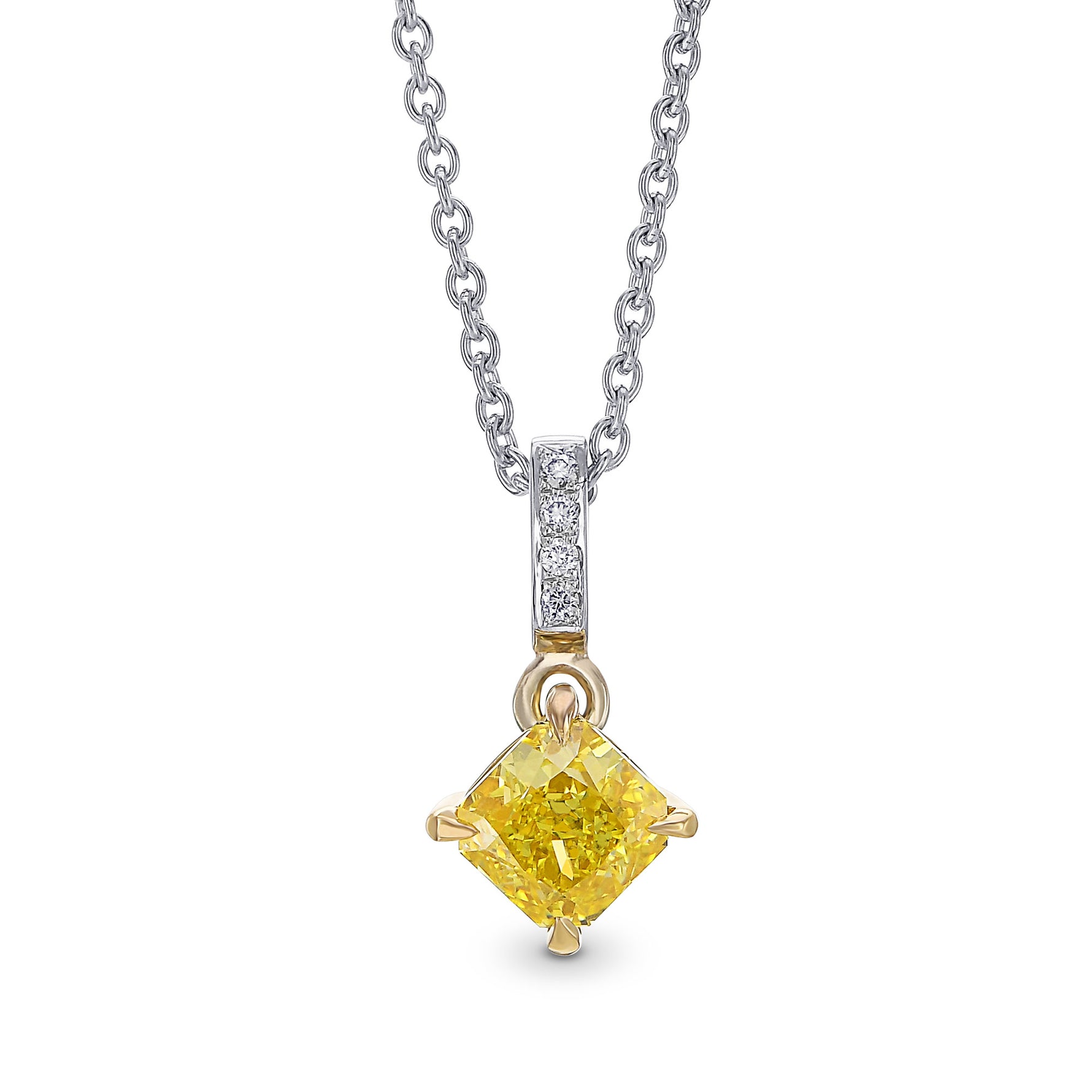  Fancy Vivid Yellow Diamond Radiant Drop Pendant 