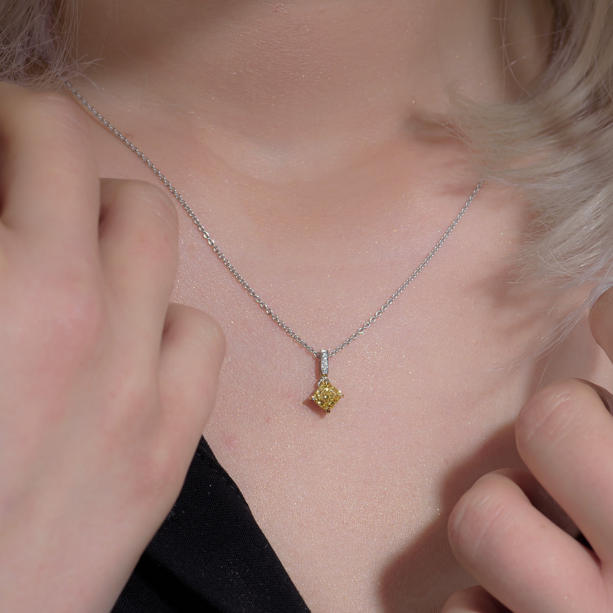  Fancy Vivid Yellow Diamond Radiant Drop Pendant 