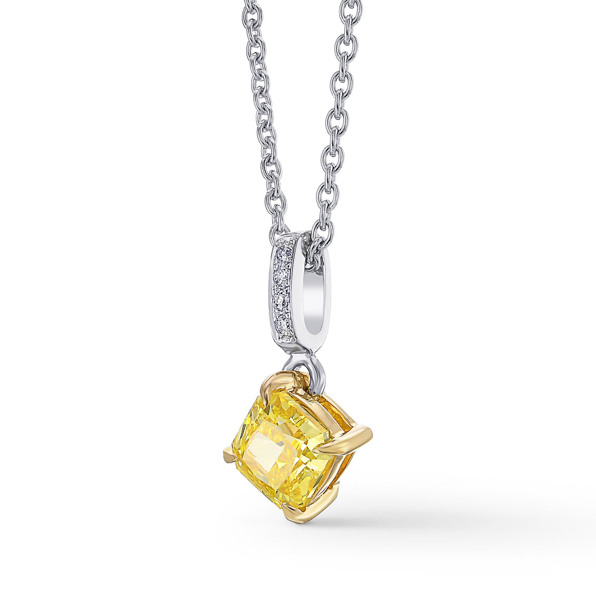  Fancy Vivid Yellow Diamond Radiant Drop Pendant 