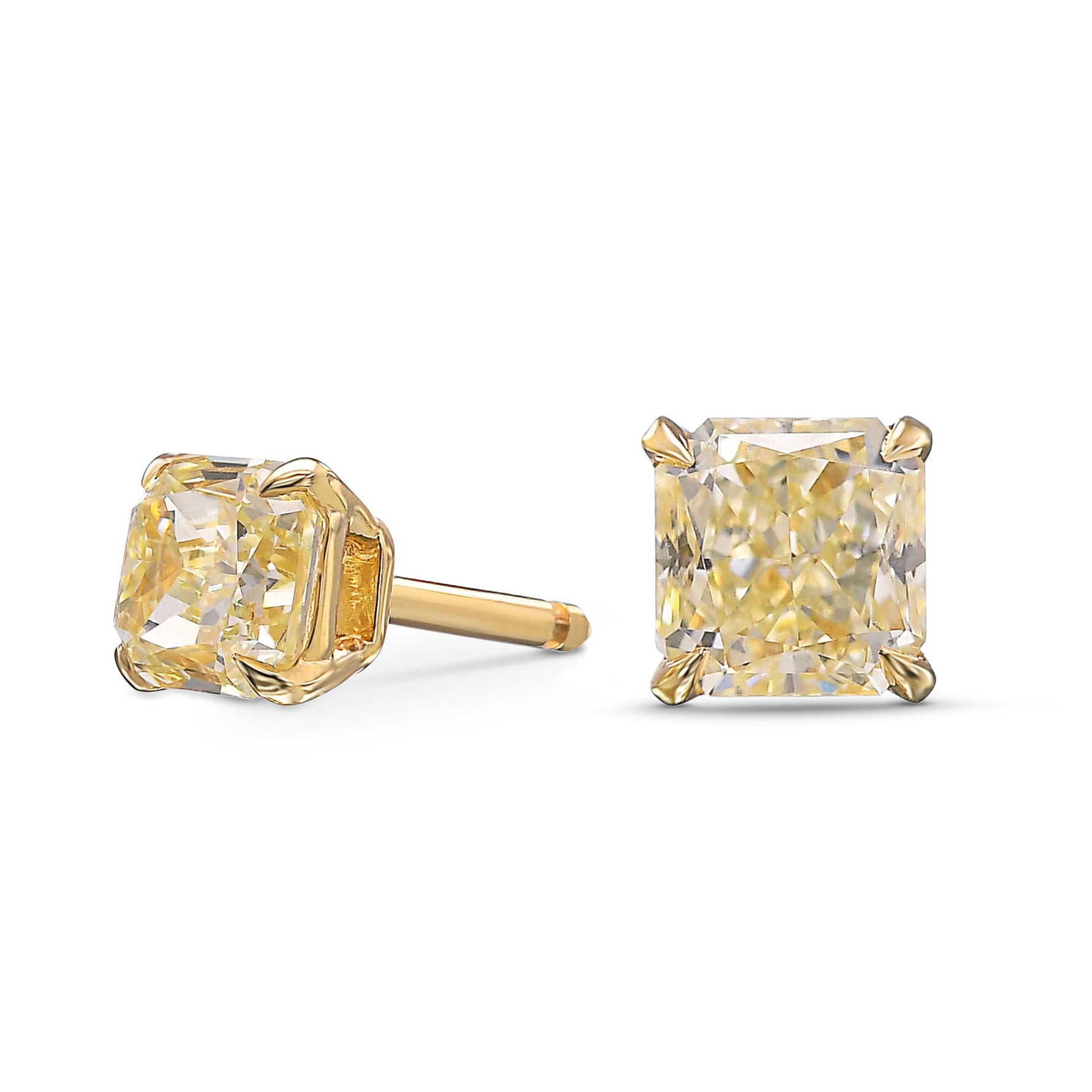 Light Yellow Cushion Diamond Stud Earrings