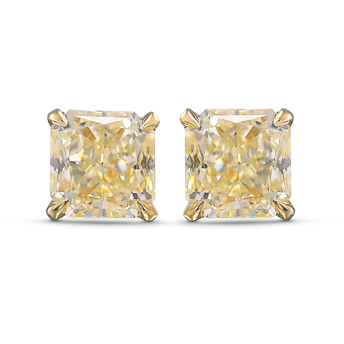 Light Yellow Cushion Diamond Stud Earrings