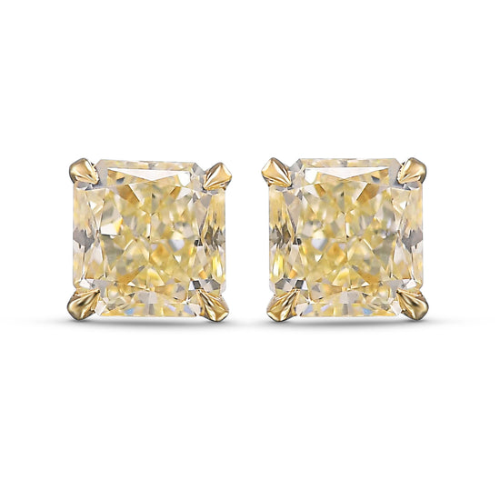 Light Yellow Cushion Diamond Stud Earrings