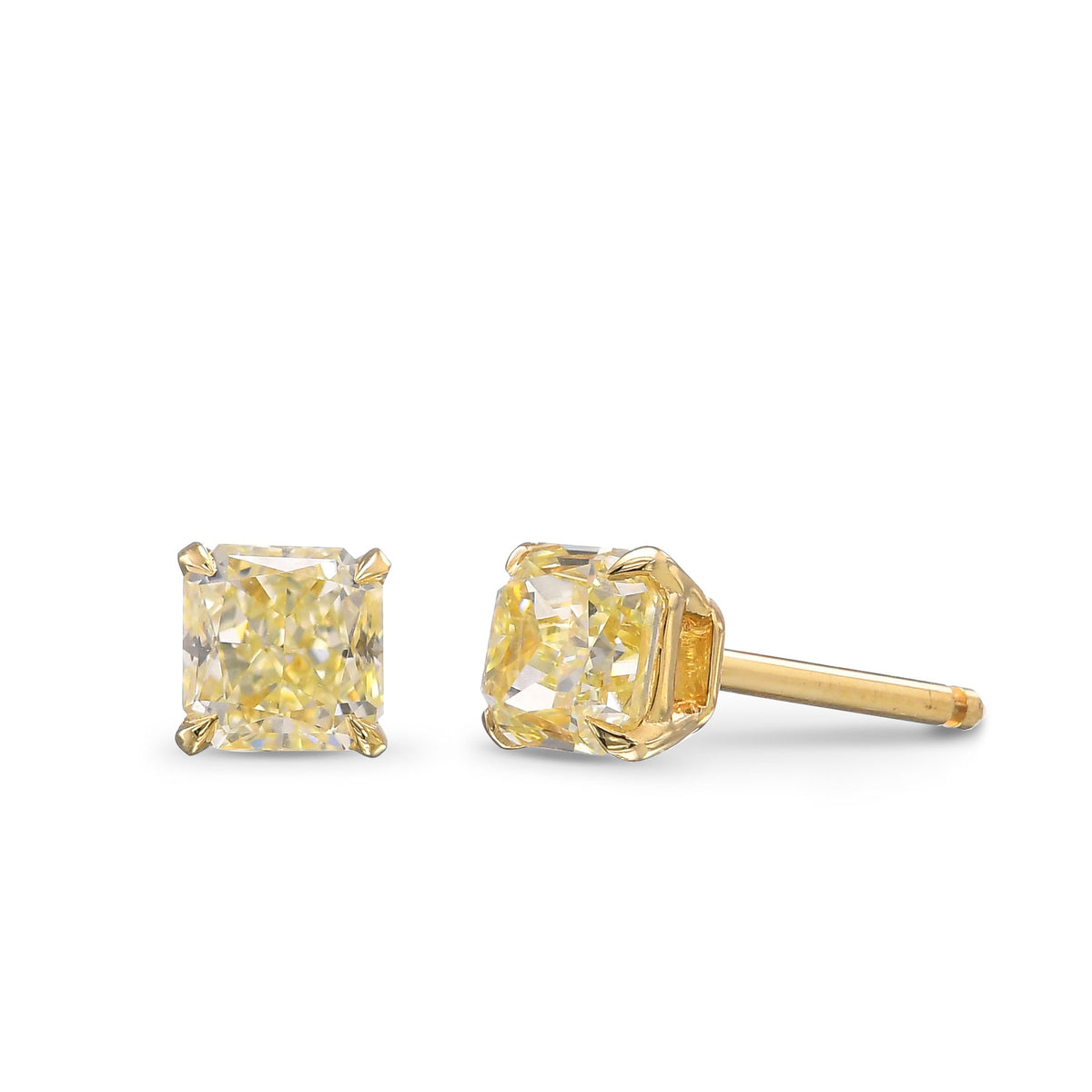 Light Yellow Cushion Diamond Stud Earrings