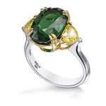  Tsavorite and Fancy Vivid Yellow Diamond 3 Stone Ring