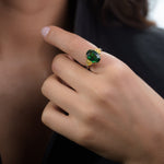  Tsavorite and Fancy Vivid Yellow Diamond 3 Stone Ring