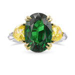  Tsavorite and Fancy Vivid Yellow Diamond 3 Stone Ring