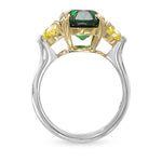  Tsavorite and Fancy Vivid Yellow Diamond 3 Stone Ring