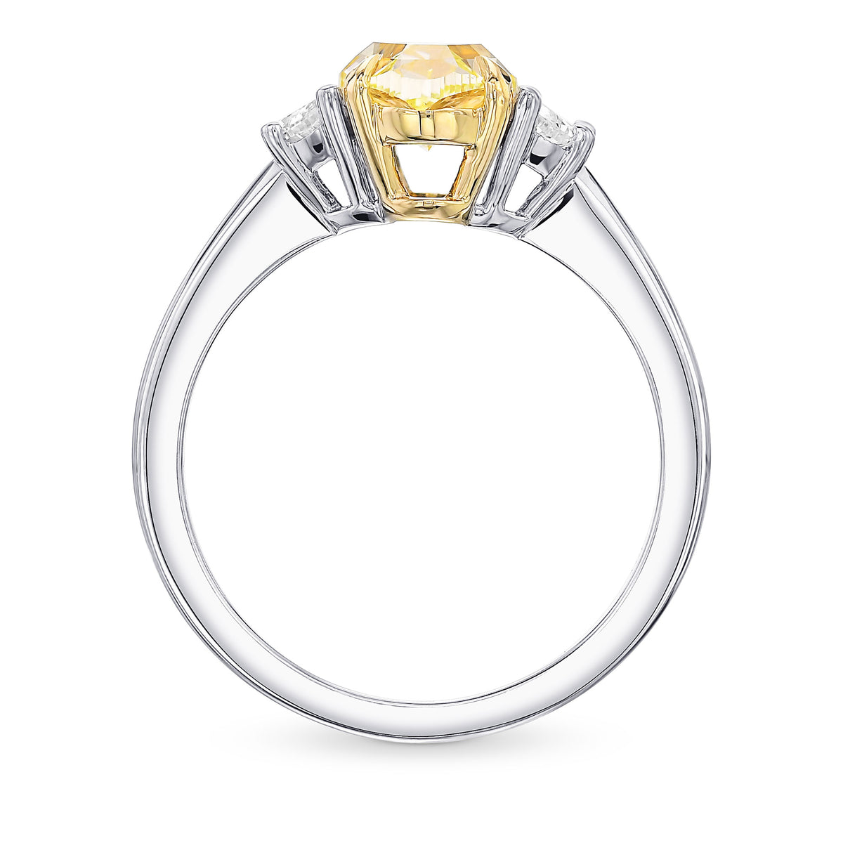Fancy Yellow Oval & Half-Moon Diamond 3 Stone Ring