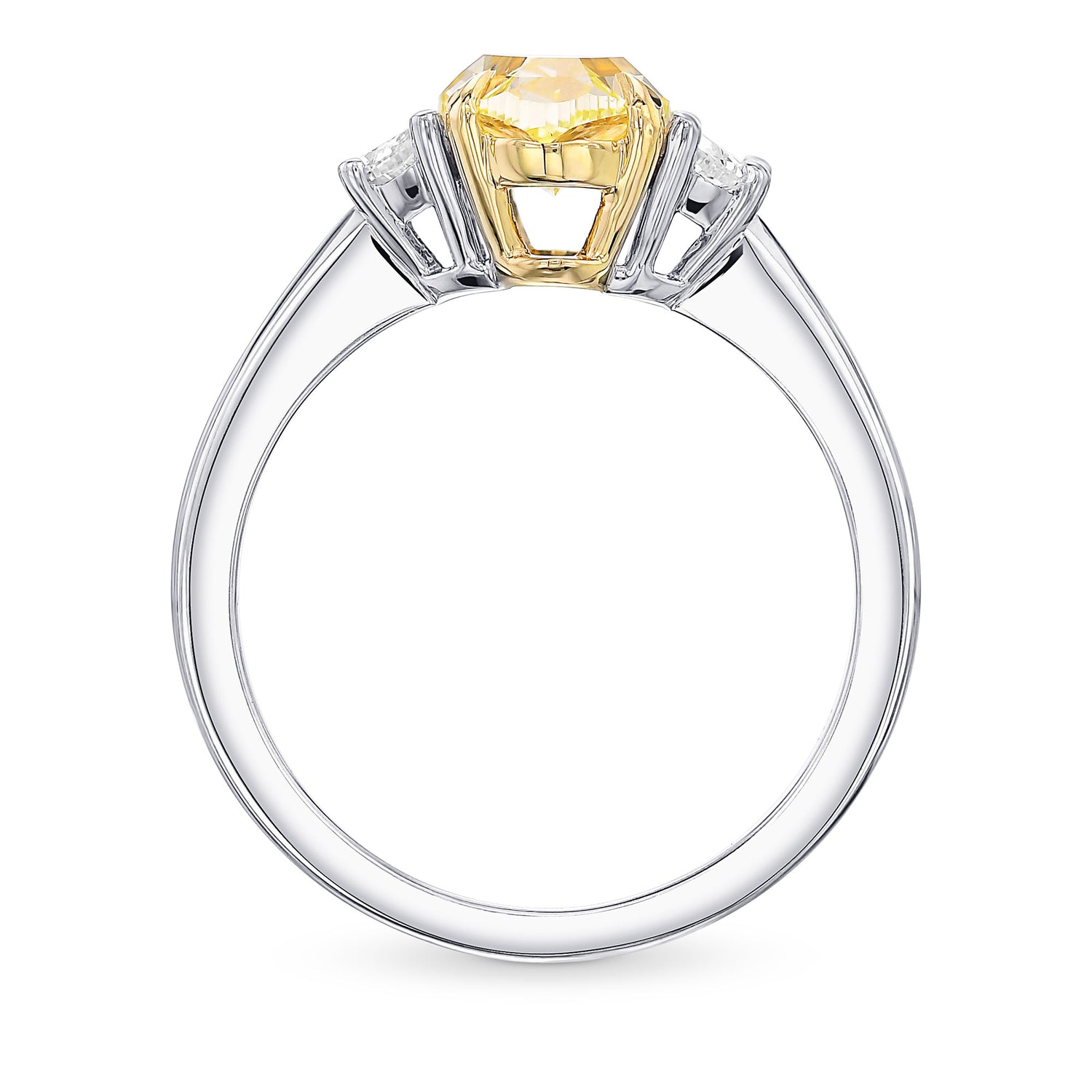 Fancy Yellow Oval & Half-Moon Diamond 3 Stone Ring