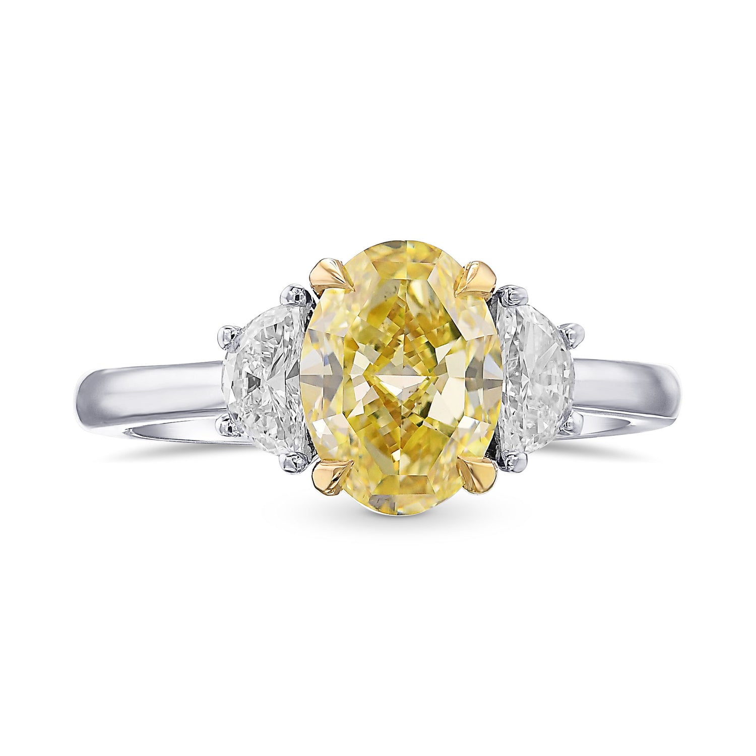 Fancy Yellow Oval & Half-Moon Diamond 3 Stone Ring