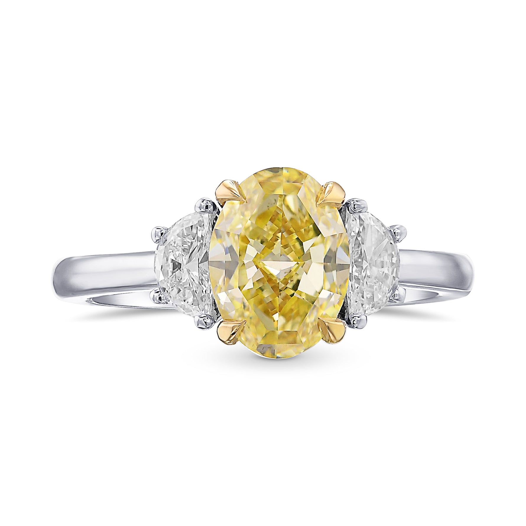 Fancy Yellow Oval & Half-Moon Diamond 3 Stone Ring
