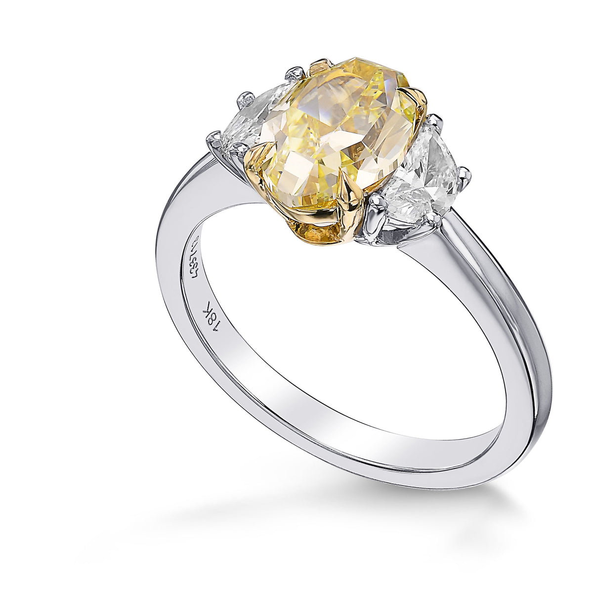 Fancy Yellow Oval & Half-Moon Diamond 3 Stone Ring