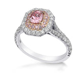 Fancy Intense Pink Cushion Double Halo Diamond Ring
