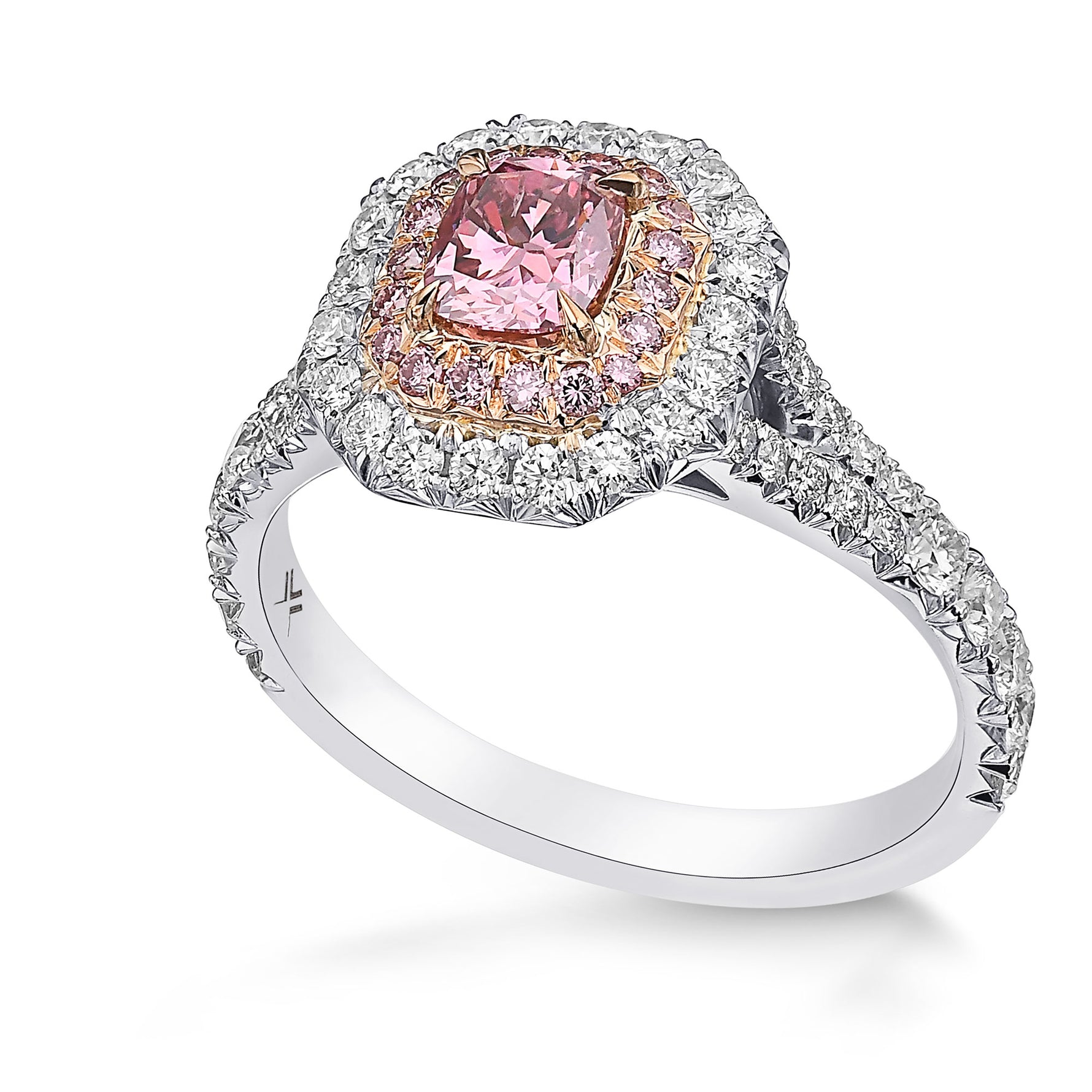 Fancy Intense Pink Cushion Double Halo Diamond Ring
