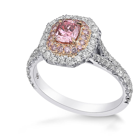 Fancy Intense Pink Cushion Double Halo Diamond Ring