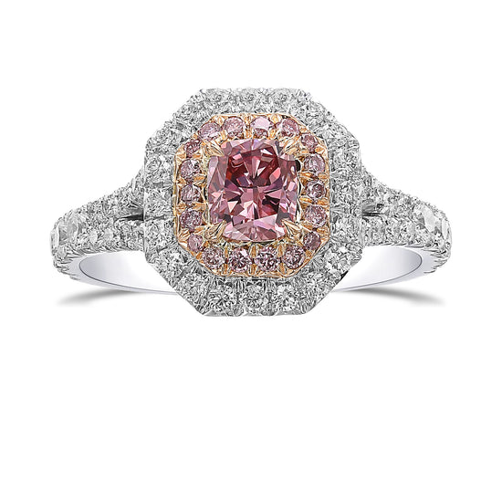 Fancy Intense Pink Cushion Double Halo Diamond Ring