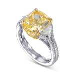 Fancy Yellow Cushion 3 Stone Diamond Ring