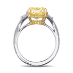 Fancy Yellow Cushion 3 Stone Diamond Ring