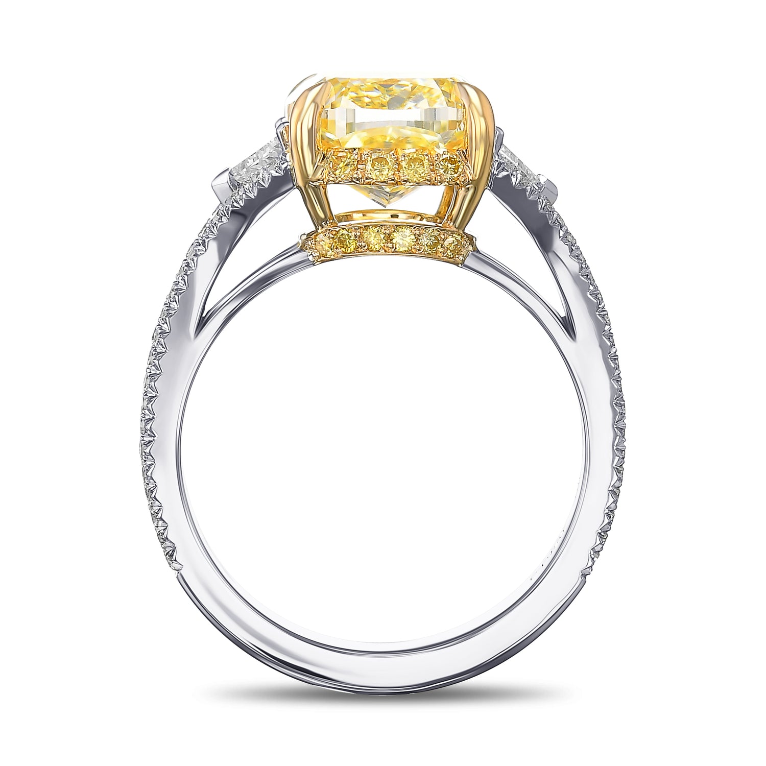 Fancy Yellow Cushion 3 Stone Diamond Ring