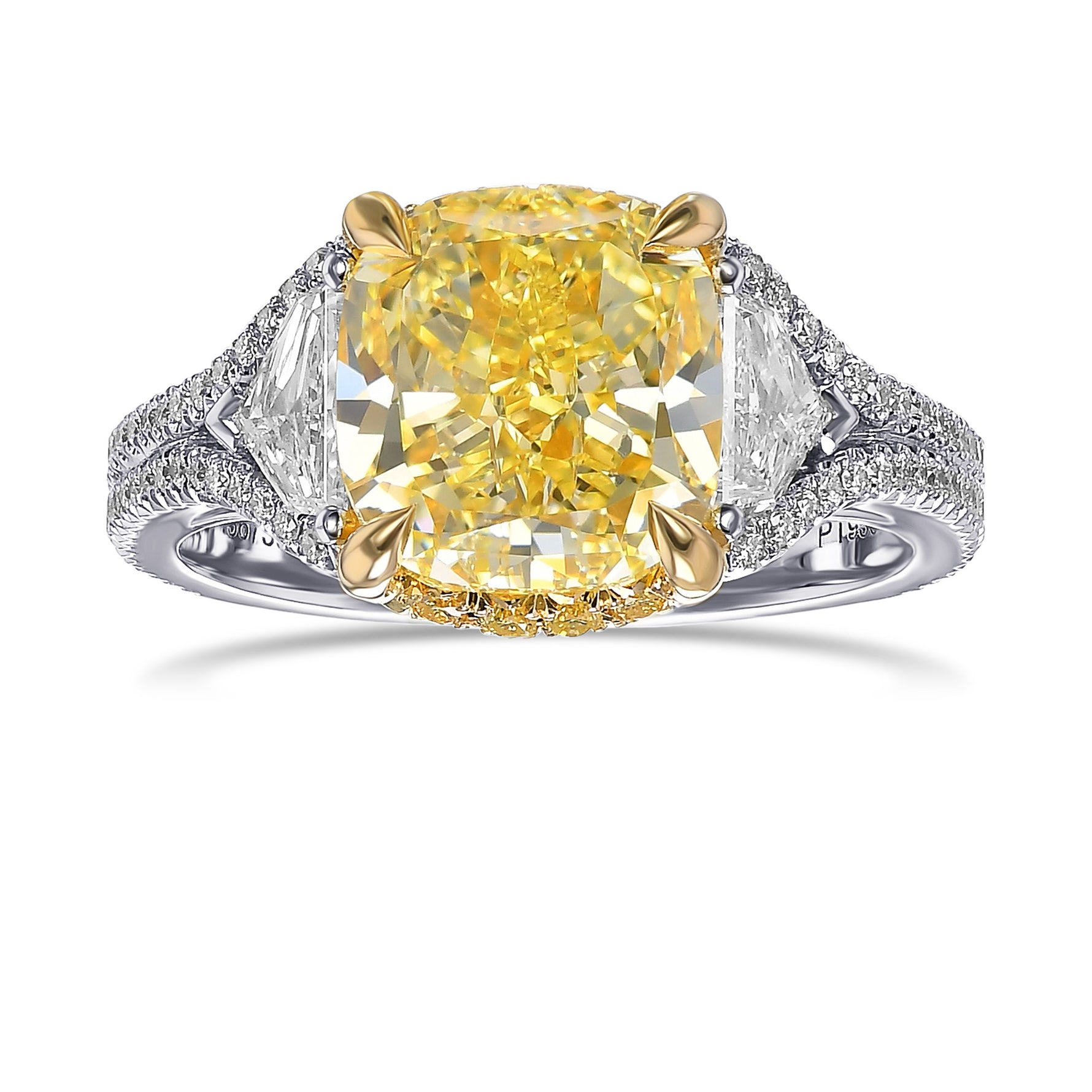 Fancy Yellow Cushion 3 Stone Diamond Ring