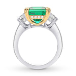 Emerald and Trapezoid Side Stone Diamond Ring