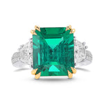 Emerald and Trapezoid Side Stone Diamond Ring