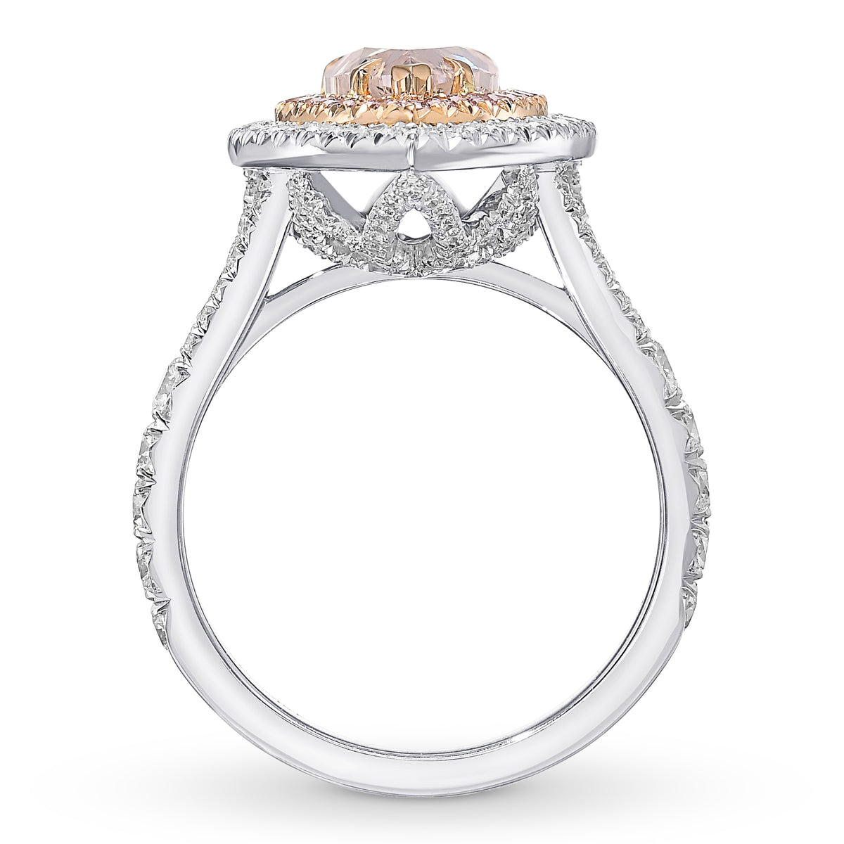 Fancy Light Brown Pink Pear Double Halo Diamond Ring