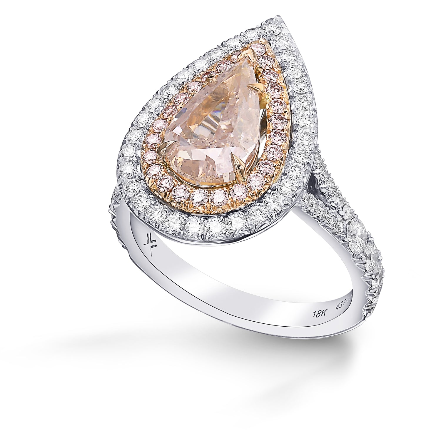 Fancy Light Brown Pink Pear Double Halo Diamond Ring