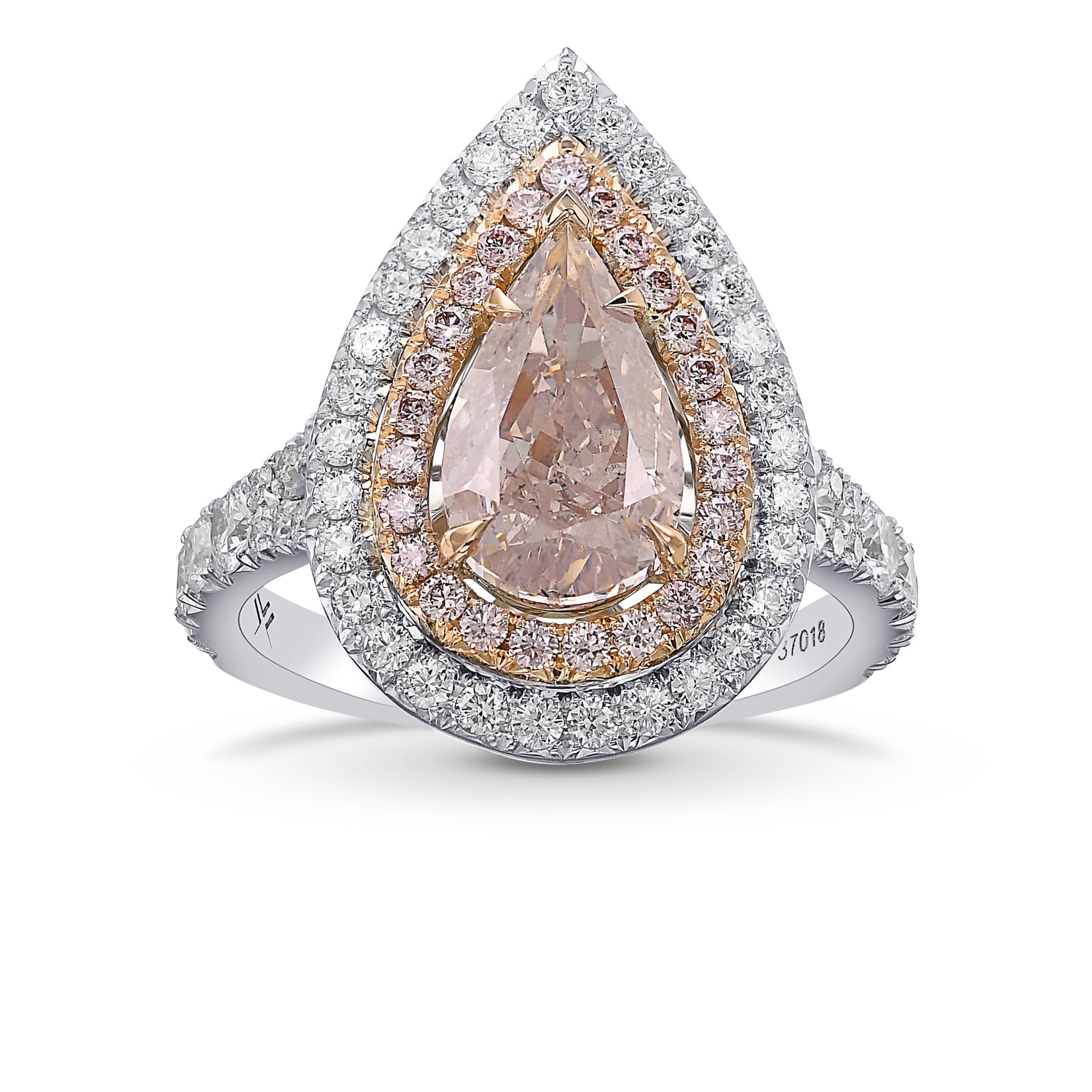 Fancy Light Brown Pink Pear Double Halo Diamond Ring