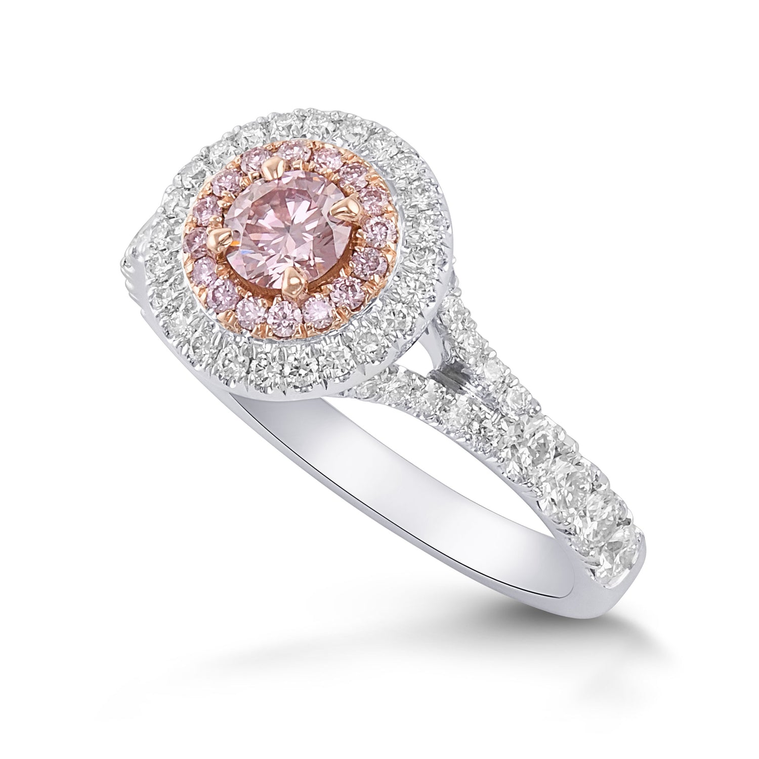 Argyle Fancy Pink Round Diamond Double Halo Ring