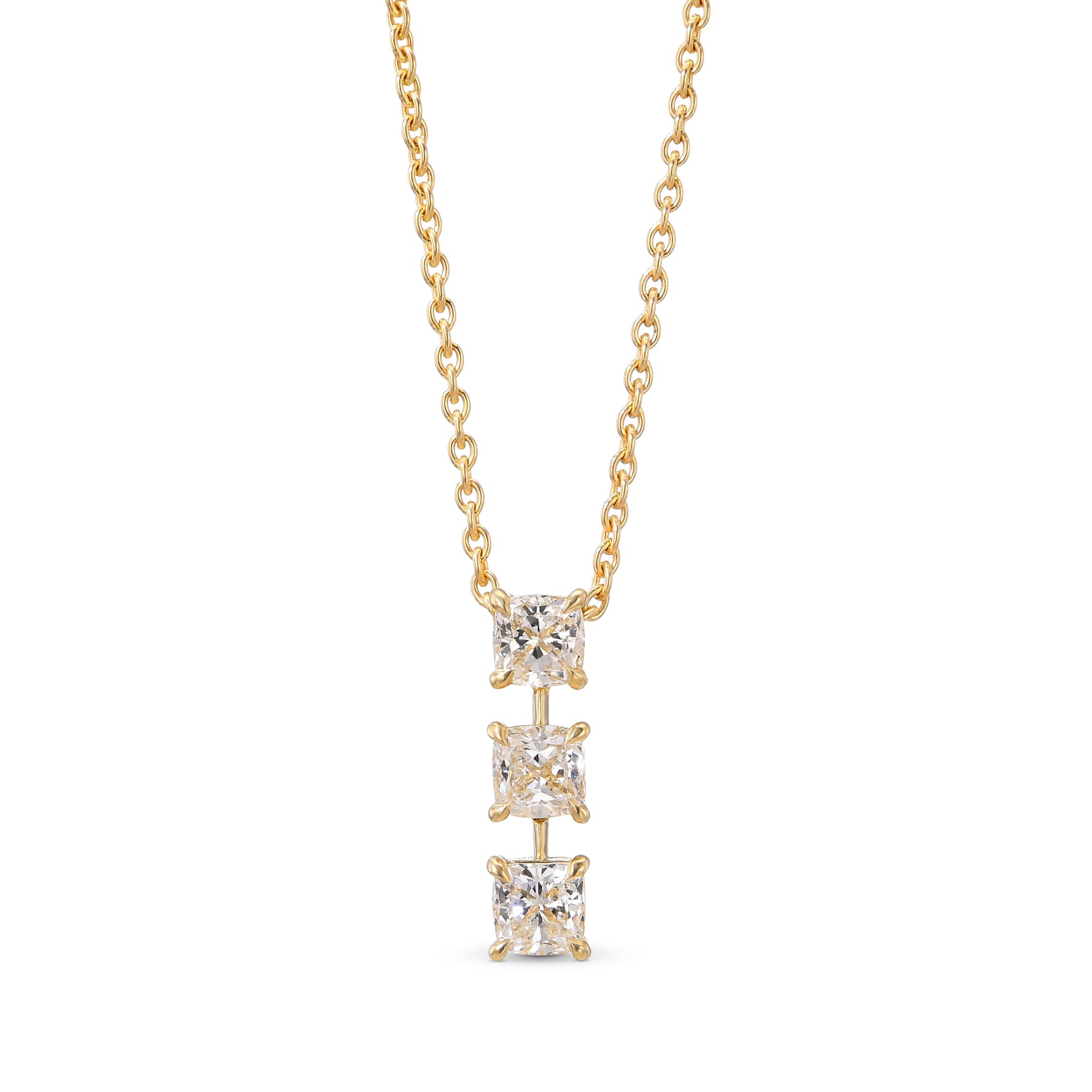 3 Stone Cushion Shape Diamond Drop Pendant