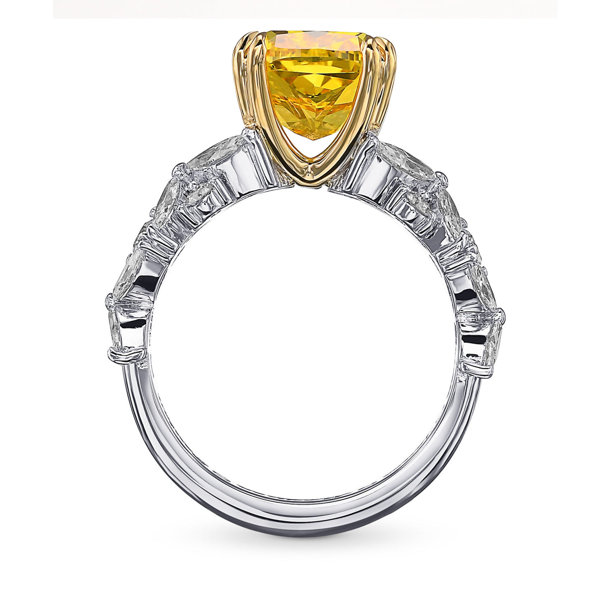  Extraordinary Fancy Vivid Orangy Yellow Cushion Diamond Ring