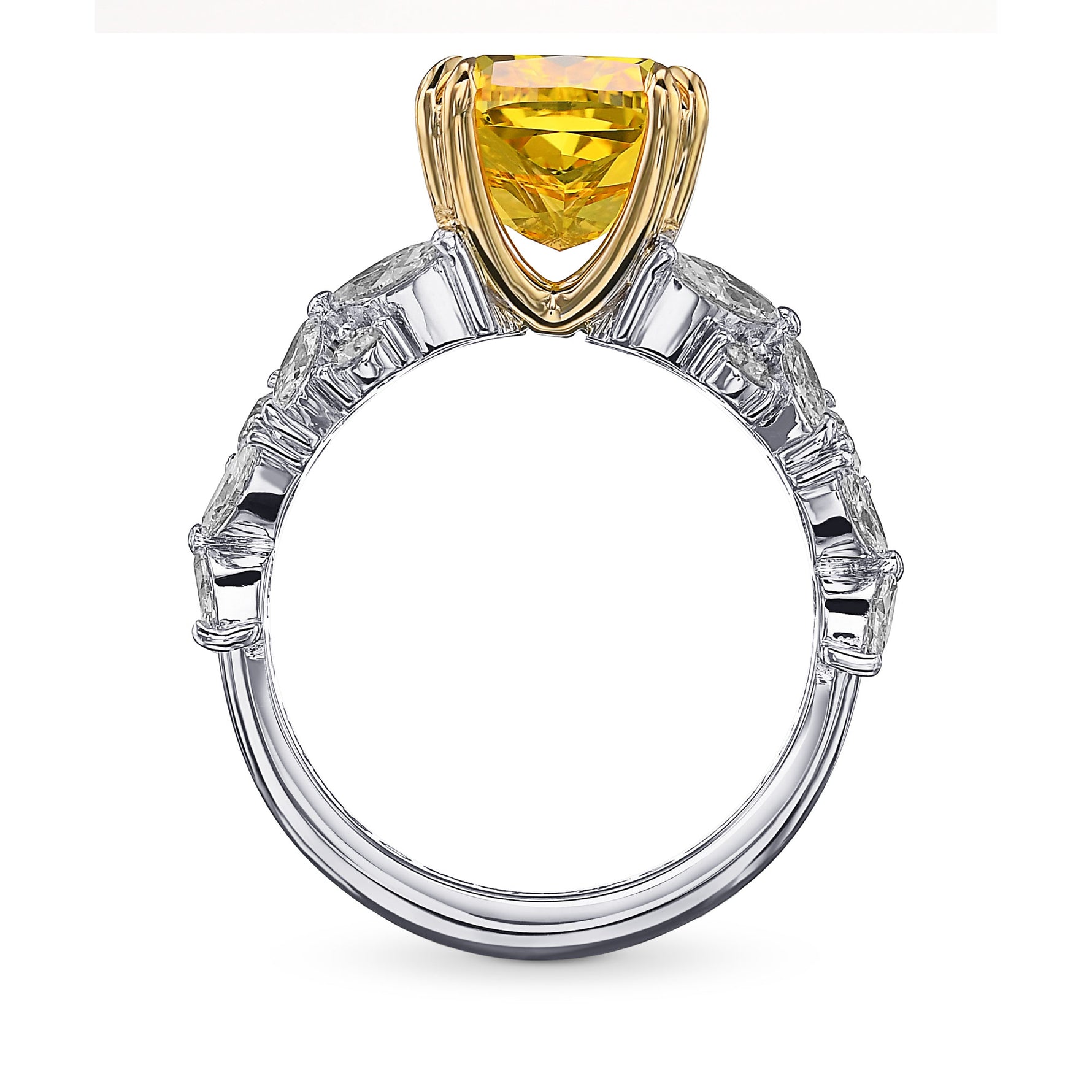  Extraordinary Fancy Vivid Orangy Yellow Cushion Diamond Ring