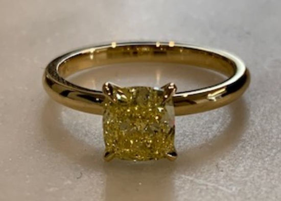 Fancy Intense Yellow Cushion Solitaire Diamond Ring