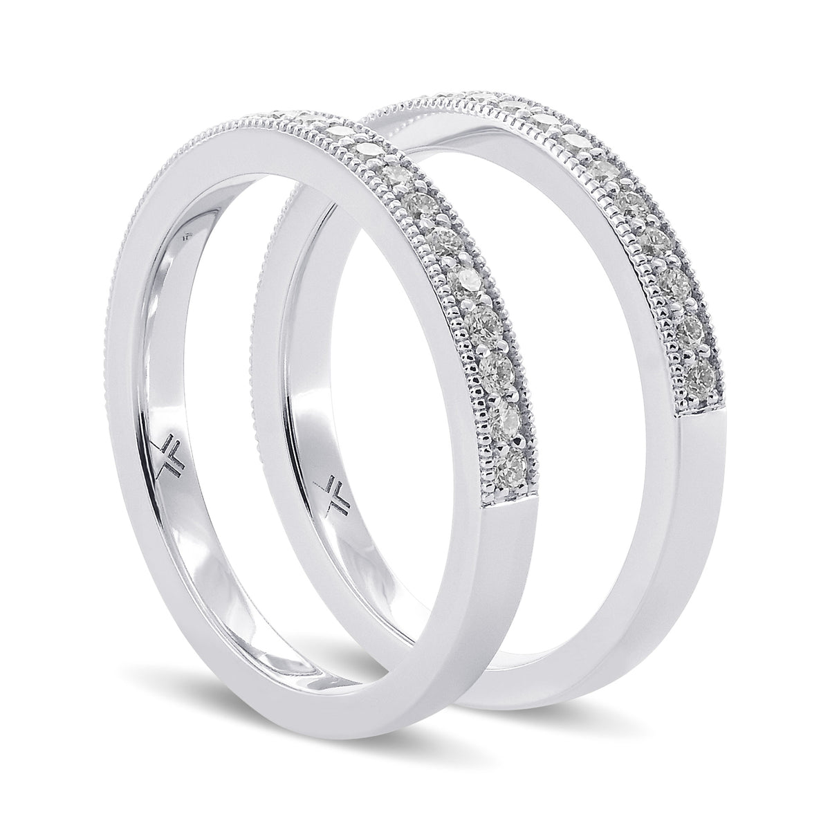Pair of Diamond Milgrain Pave Wedding Bands