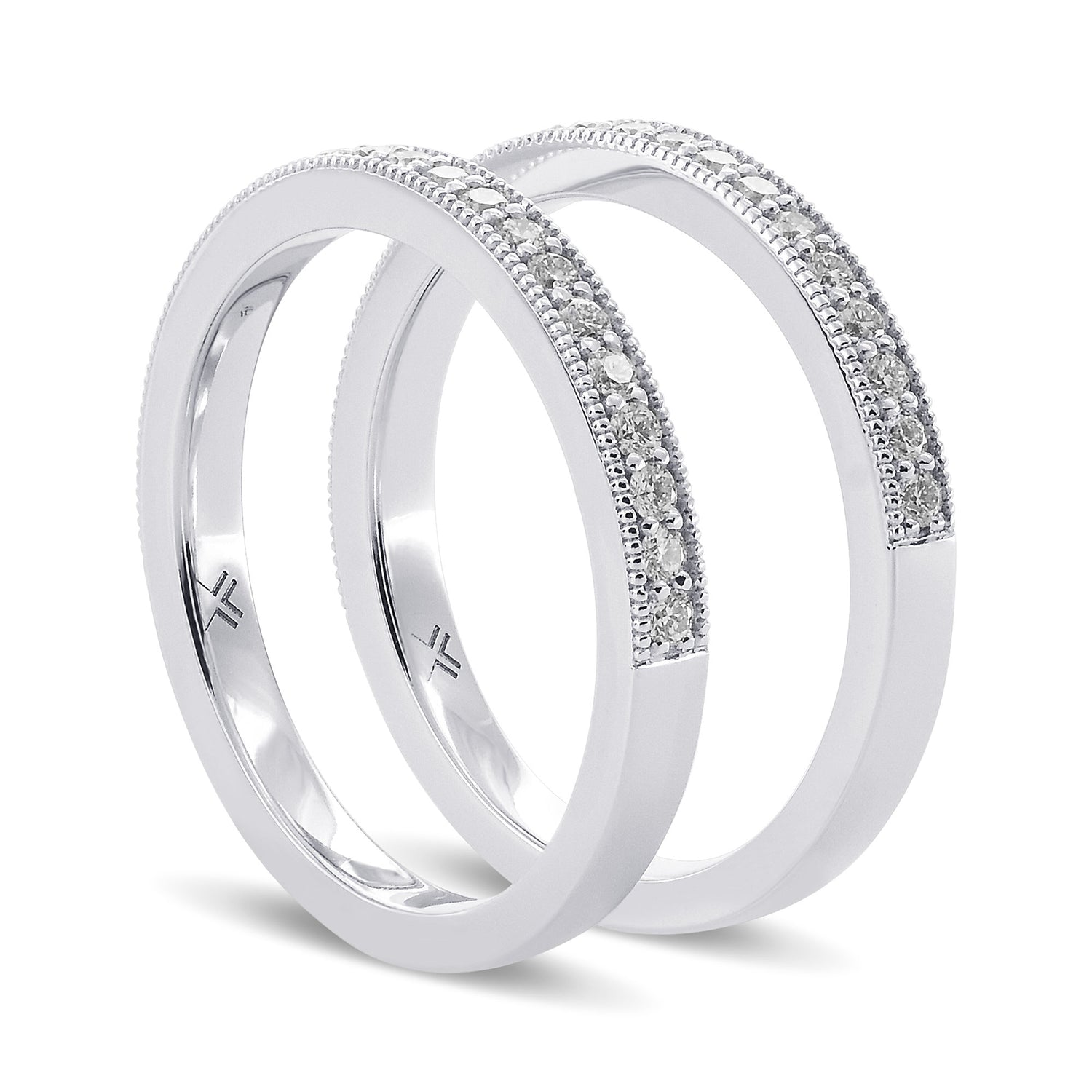 Pair of Diamond Milgrain Pave Wedding Bands