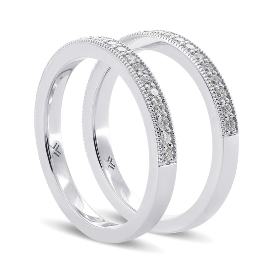 Pair of Diamond Milgrain Pave Wedding Bands