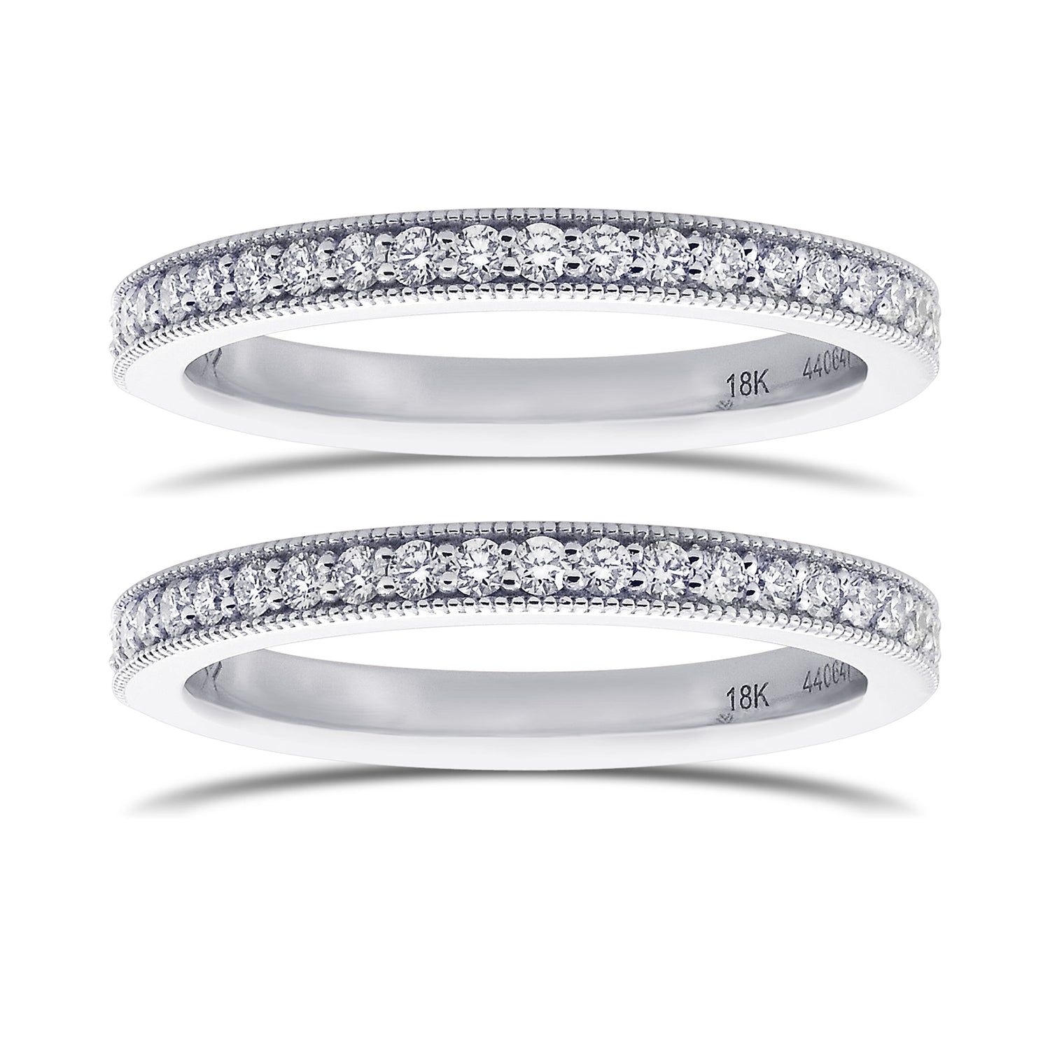 Pair of Diamond Milgrain Pave Wedding Bands