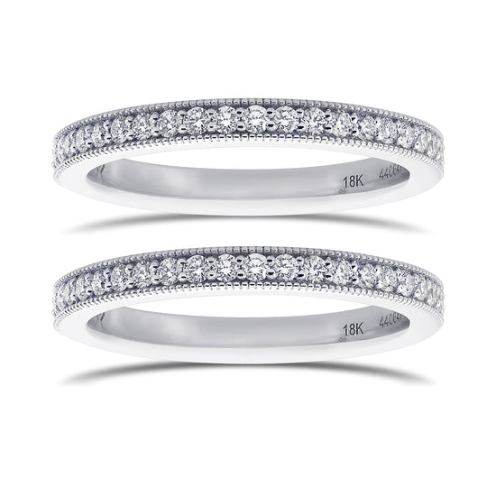 Pair of Diamond Milgrain Pave Wedding Bands
